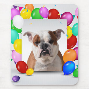 Bulldog Dog with colourful Balloons Birthday Theme Mouse Pad