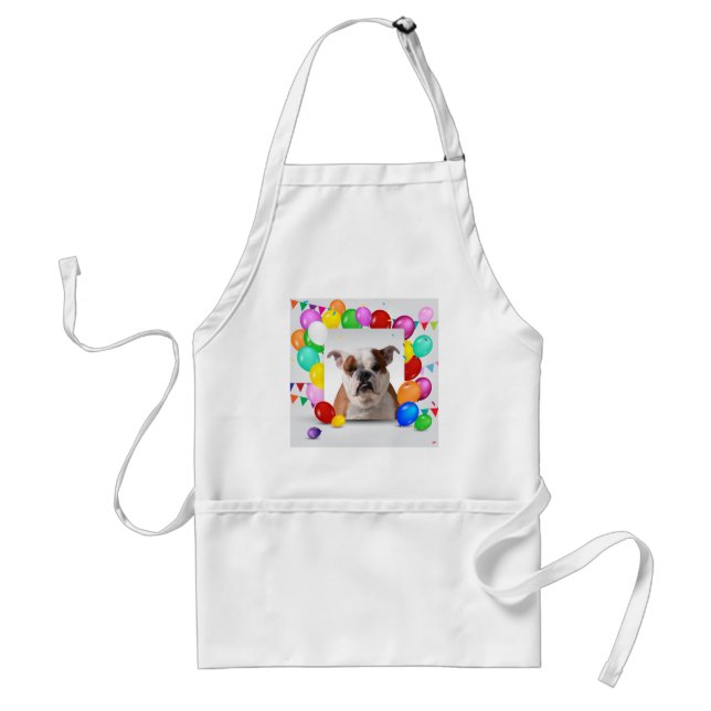 Bulldog Dog with colourful Balloons Birthday Theme Standard Apron (Front)