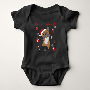 Bulldog Dogs Merry Christmas Winter Animals Baby Bodysuit