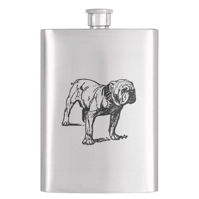 bulldog drawing hip flask (Front)