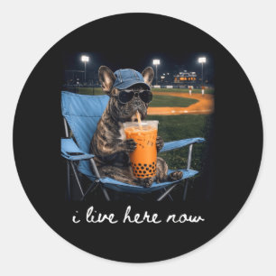 Bulldog Drink Iced Coffee Baseball Field Live Here Classic Round Sticker