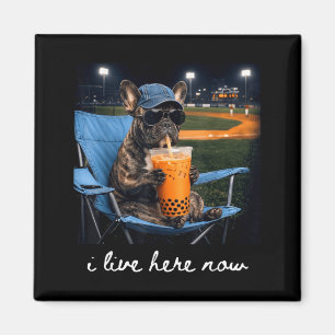 Bulldog drink iced coffee baseball field live here magnet