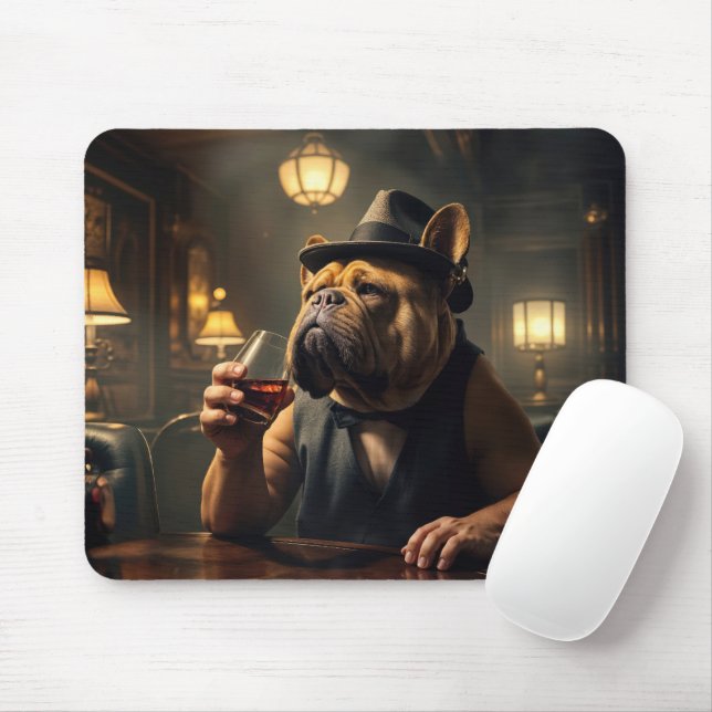 Bulldog Drinking In 1920s Speakeasy Mouse Pad (With Mouse)