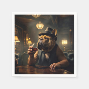 Bulldog Drinking Whiskey In a 1920s Speakeasy Napkin