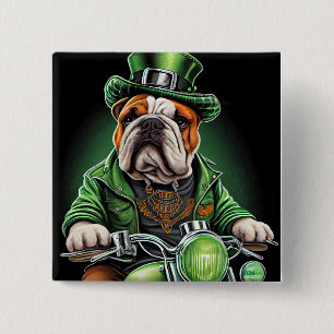 Bulldog Driving Bike St. Patrick's Day 15 Cm Square Badge
