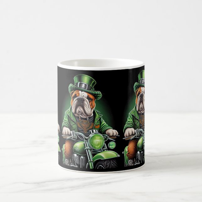Bulldog Driving Bike St. Patrick's Day Coffee Mug (Center)