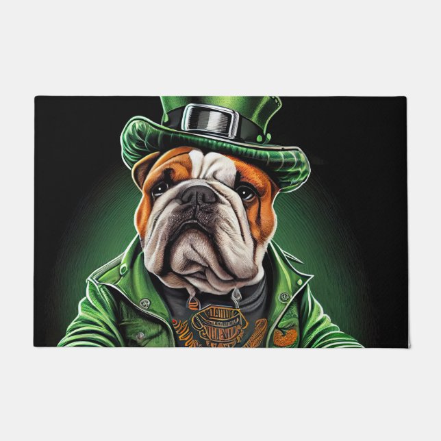 Bulldog Driving Bike St. Patrick's Day Doormat (Front)