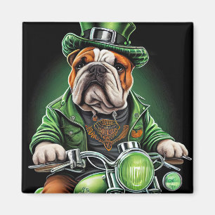 Bulldog Driving Bike St. Patrick's Day Magnet