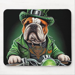 Bulldog Driving Bike St. Patrick's Day Mouse Pad