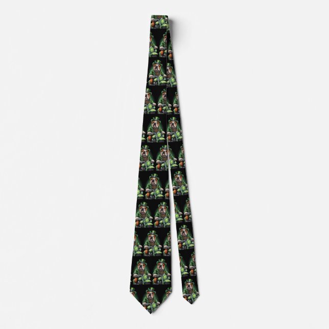 Bulldog Driving Bike St. Patrick's Day Tie (Front)