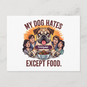 Bulldog Everyone Except Food Funny Cartoon Postcard