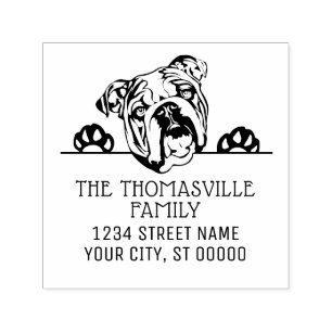 Bulldog Face Dog Name Return Address Embosser Self-inking Stamp