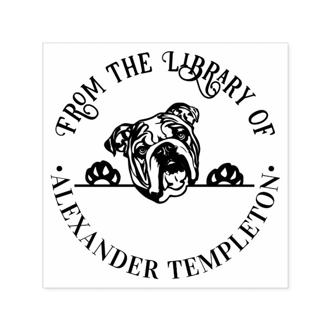 Bulldog Face “From the Library of” Round Book Name Self-inking Stamp (Design)