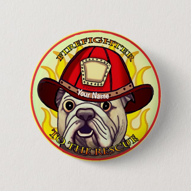 Bulldog Firefighter 6 Cm Round Badge (Front)