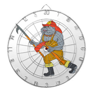 Bulldog Firefighter Pike Pole Fire Axe Drawing Dartboard