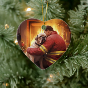Bulldog Fireman Lover Pet Ornament Memorial Gift