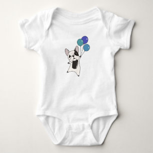 Bulldog Flies Balloons Above Cute Animals Dogs Baby Bodysuit