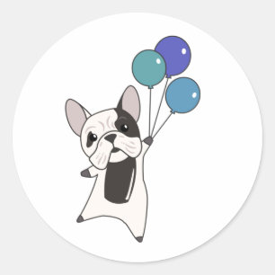 Bulldog Flies Balloons Above Cute Animals Dogs Classic Round Sticker