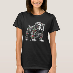 Bulldog Floral Red Rose Mens Womens 1 T-Shirt