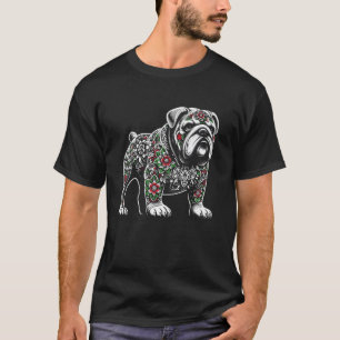 Bulldog Floral Red Rose Mens Womens 1 T-Shirt