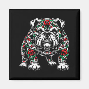 Bulldog Floral Red Rose Mens Womens  Magnet