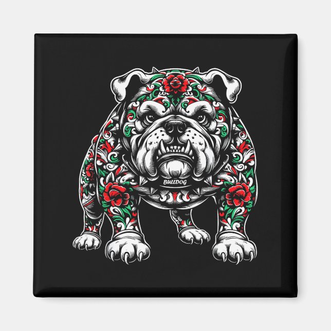 Bulldog Floral Red Rose Mens Womens  Magnet (Front)