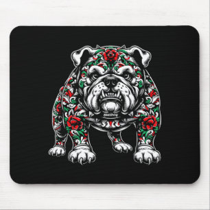 Bulldog Floral Red Rose Mens Womens  Mouse Pad