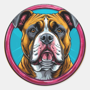 Bulldog Framed in a Circular Decorative Design Classic Round Sticker