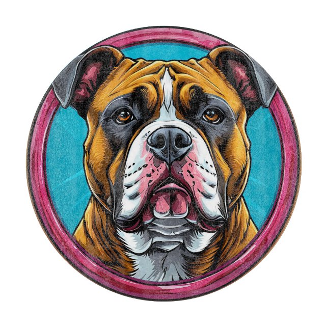Bulldog Framed in a Circular Decorative Design Cutting Board (Front)