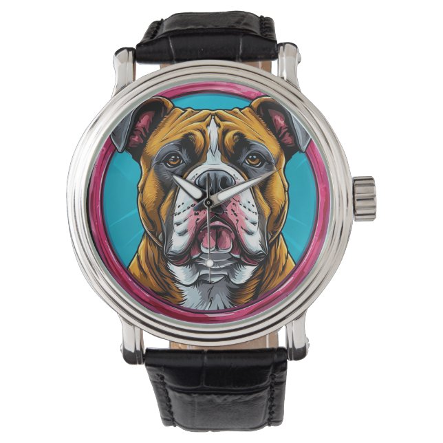 Bulldog Framed in a Circular Decorative Design Watch (Front)