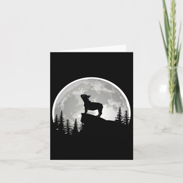 Bulldog Frenchie Howling The Moon  Card (Front)