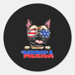 Bulldog Frenchie Merica Wear Sungles 4th Of July Classic Round Sticker