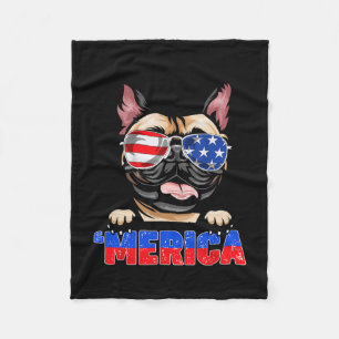 Bulldog Frenchie Merica Wear Sungles 4th Of July  Fleece Blanket