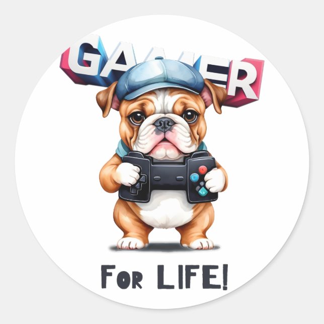 Bulldog Gamer For Life Classic Round Sticker (Front)