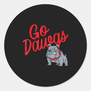 Bulldog Go Dawgs Girls Youth Teen Boys Kids Men Wo Classic Round Sticker