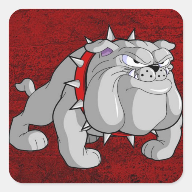 BULLDOG GRAY CARTOON SQUARE STICKER (Front)