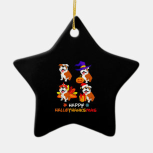 Bulldog Halloween And Merry Christmas Happy Hallot Ceramic Ornament