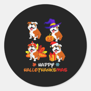 Bulldog Halloween And Merry Christmas Happy Hallot Classic Round Sticker