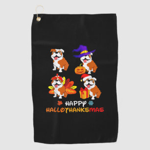 Bulldog Halloween And Merry Christmas Happy Hallot Golf Towel