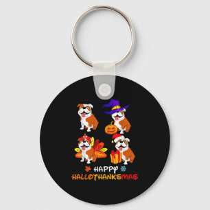 Bulldog Halloween And Merry Christmas Happy Hallot Key Ring