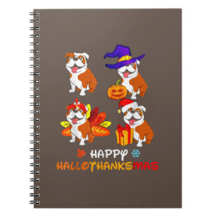 Bulldog Halloween And Merry Christmas Happy Hallot Notebook