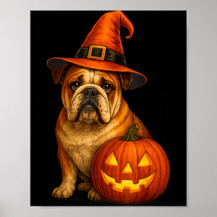 Bulldog Halloween Dog Witch Pumpkin Design Thanksg Poster