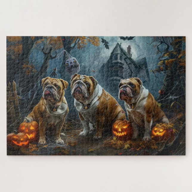 Bulldog Halloween Night Doggy Delight Jigsaw Puzzle (Horizontal)