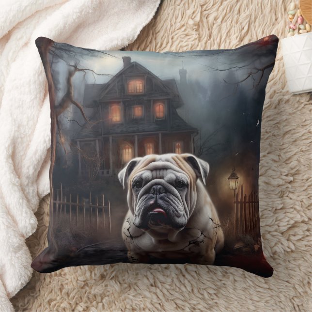 Bulldog Halloween Scary  Cushion (Blanket)