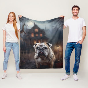 Bulldog Halloween Scary  Fleece Blanket