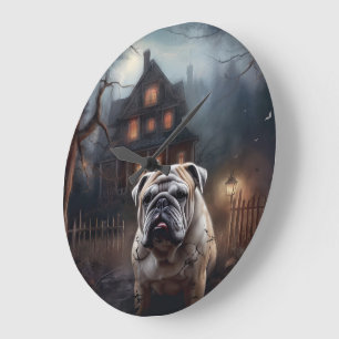 Bulldog Halloween Scary  Large Clock