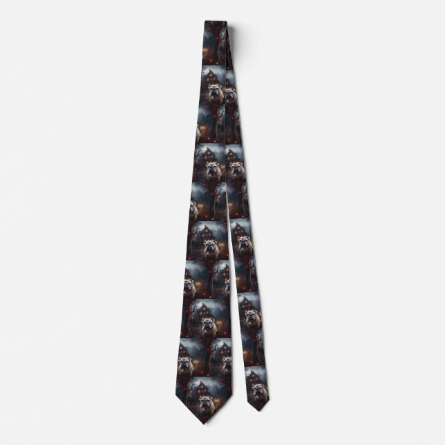Bulldog Halloween Scary  Tie (Front)
