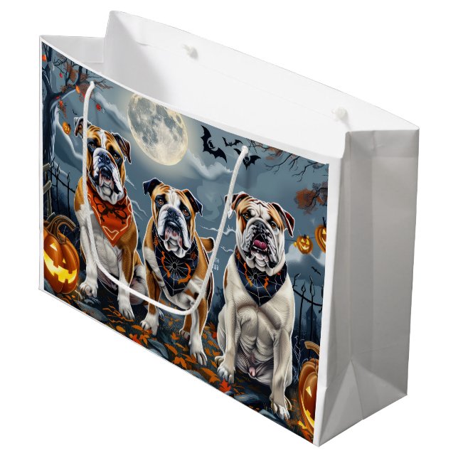 Bulldog Halloween Spooky Large Gift Bag (Front Angled)
