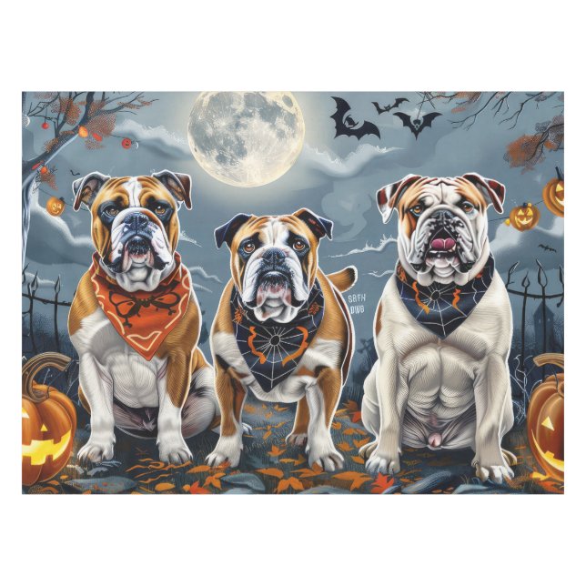 Bulldog Halloween Spooky Tablecloth (Front (Horizontal))