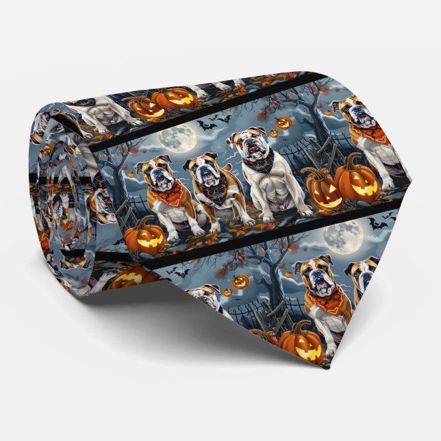 Bulldog Halloween Spooky Tie (Rolled)